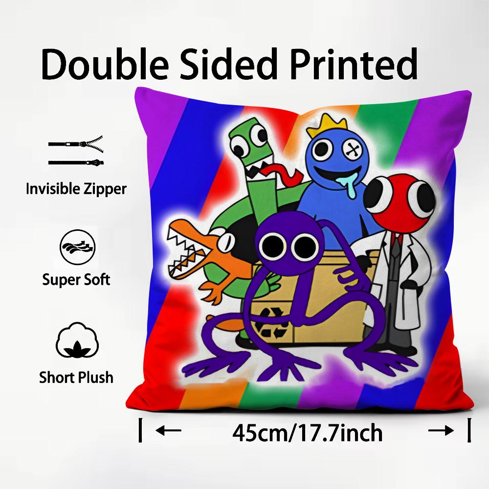 RRainbow FriendsS Cartoon Cushion Cover Plush Fabric Soft DoubleSided Printed Sofa Warm Winter Home Child Gift Pillow Case