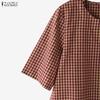 ZANZEA Women Casual Round Neck Half Sleeve Loose Plaid Print Blouse