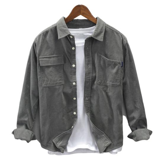 Men Autumn Shirt Single-breasted Loose Solid Color Long Sleeves Flap Pocket Dress Up Soft Turn-down Collar Spring Coat for Daily Wear