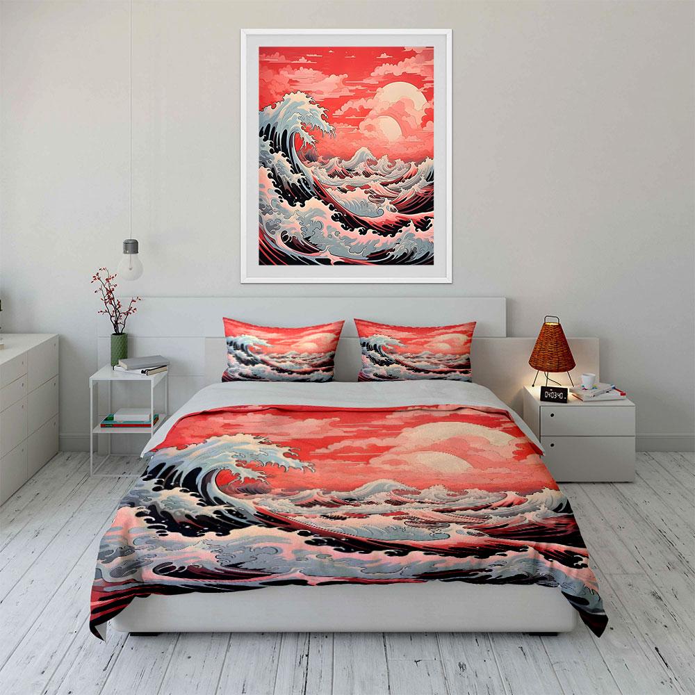 "Crimson Oceanic Dreamscape." Bedding Sets Duvet Covers Pillowcases(1* Duvet Cover 2* Pillowcases Without Duvet Insert)