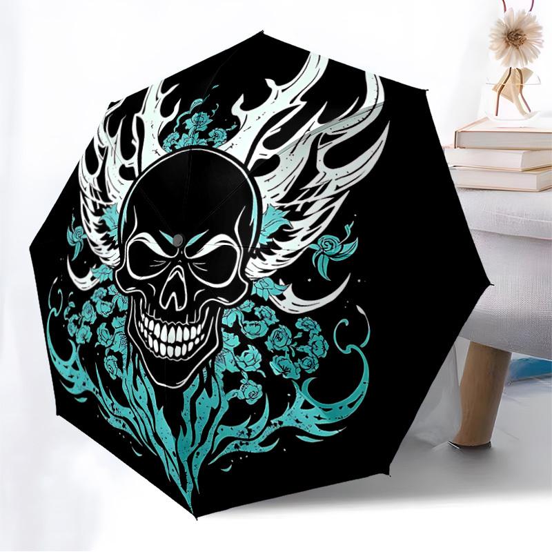 1PC Skull Flames Automatic Folding Umbrella - Compact 8-Rib Design, Durable Plastic & Iron, Lightweight for Outdoor Daily Use, Festive Gift021