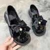 Black Round Toe Loafers Shoes for Women With Bow Low Heel Elegant Woman Pumps High Quality 39 Chic Point Popular Young Y2k Shoe