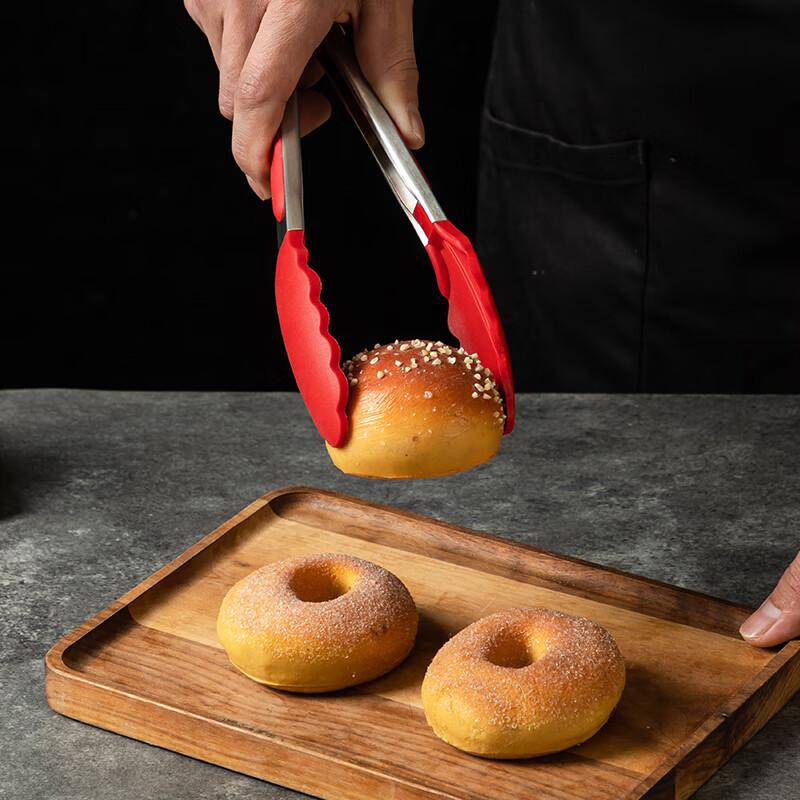 LOCK&LOCK Stainless Steel Silicone Food Tongs, Multifunctional Bread Tongs, Steak Tongs, Small Size, Single Piece - Red