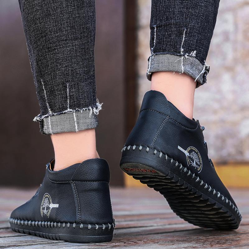 Men's Casual Leather Shoes Men's Spring Large Size Men's Shoes 2025 New Handmade Mid-top Soft-soled Trendy Shoes Men's Trendy Shoes