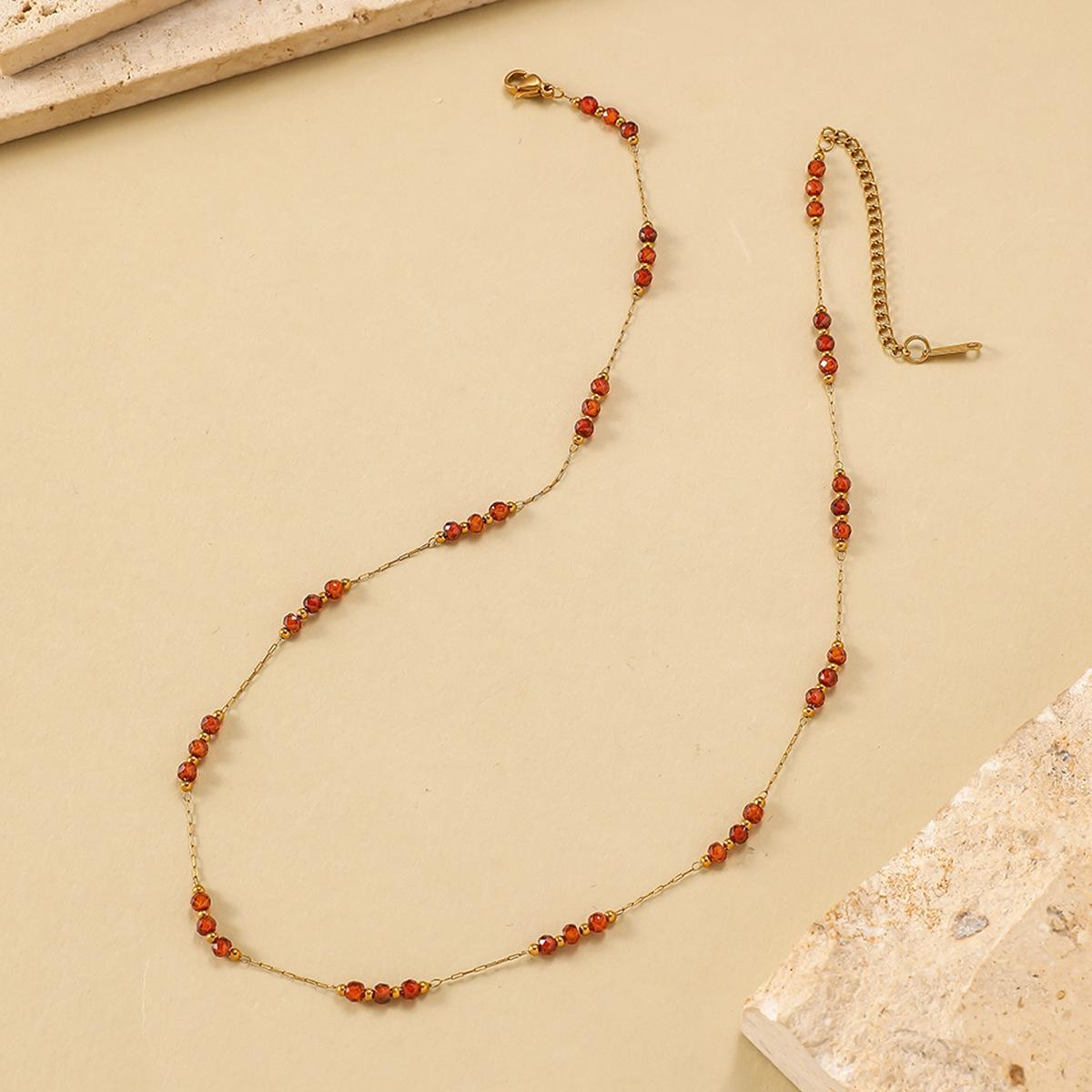 

Женское ожерелье из высококачественной европейской и американской нержавеющей стали с кристаллами - Универсальный, не тускнеющий модный аксессуар в стиле легкой роскоши красный/кофейный