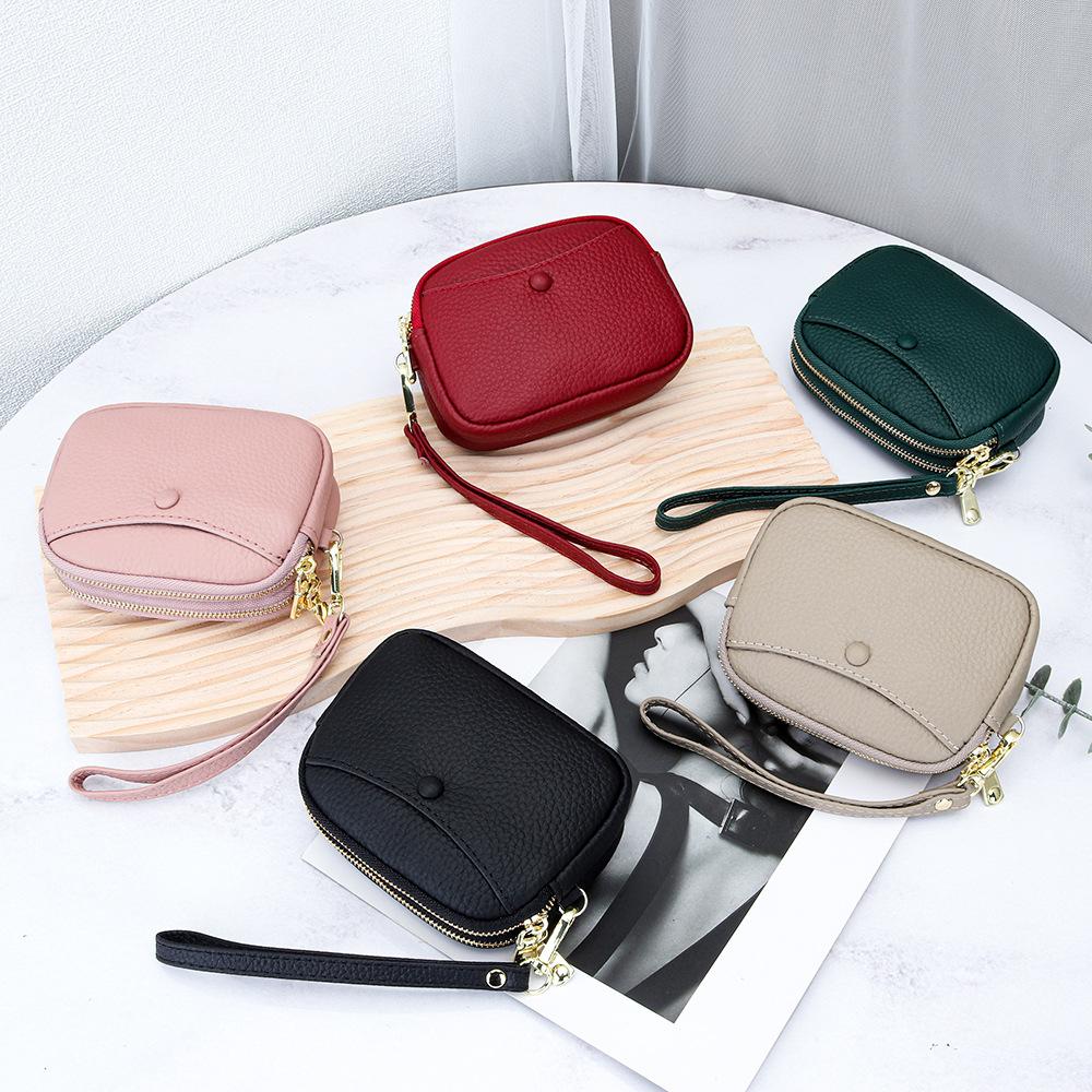 Women's Hand-held Change Purse Large-capacity Double-zipper Loose Money Lipstick Key Storage Bag First-layer Cowhide