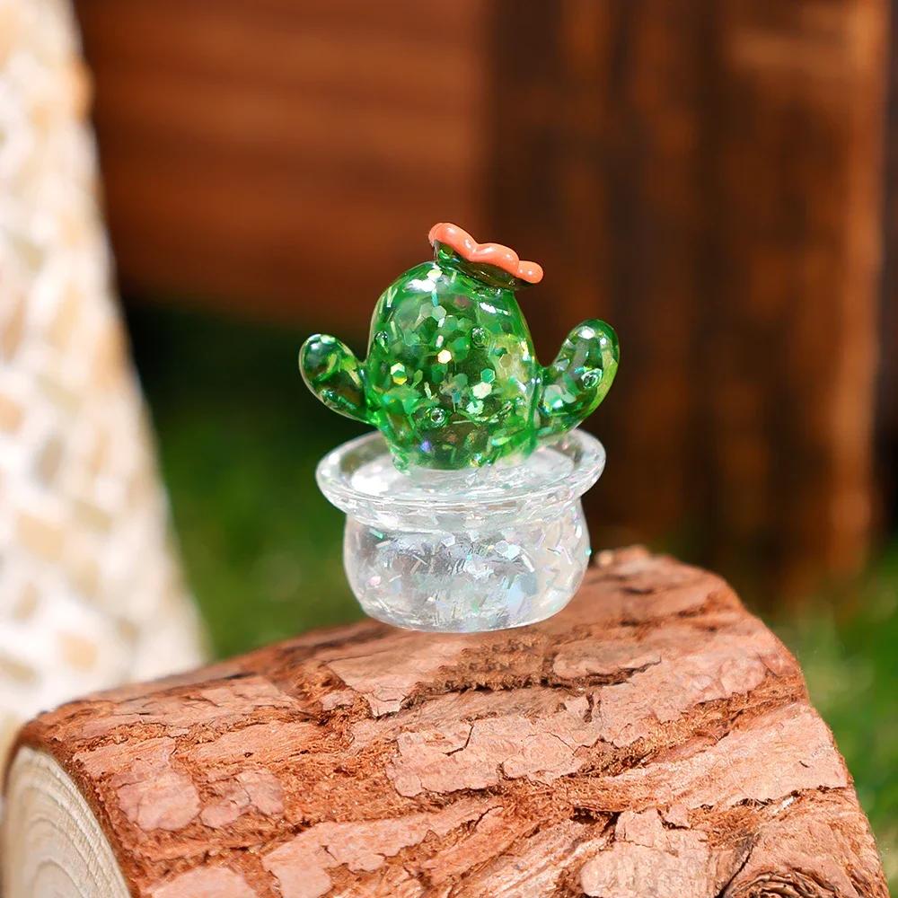 Creative Simulation Cactus Plant Decor Transparent Fleshy Car Computer Decoration Ornaments Decorative Crafts Home Accessories