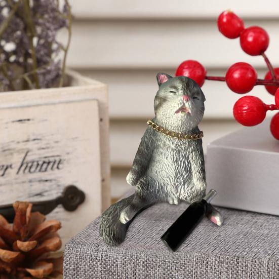 Yousheng Drunk Cat Figurine Resin Cartoon Cat Ornament Desktop Drinker Cat Decoration for Living Room Bedroom Cat Lover Gift