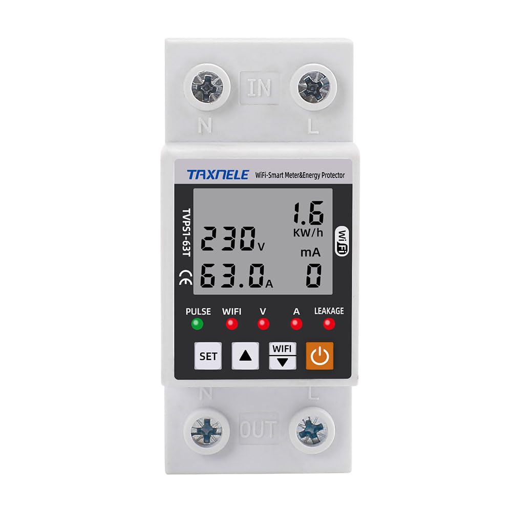 WiFi Smart Energy Meter AC 63A 80-300V WiFi Smart Earth Leakage Over Under Voltage Protector Relay Device Switch Breaker Energy Power kWh Meter Smart