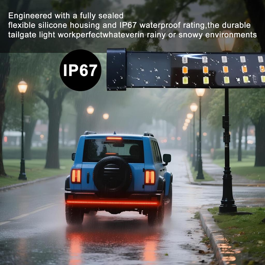 60" Truck Tailgate Light Bar - 432 LED Triple Row Strip With Red Brake/White Reverse/Yellow Turn Signals, Sequential & Strobe Effects, Waterproof