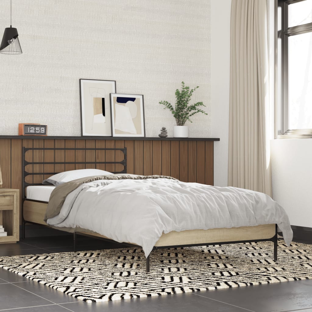Bed Frame in Sonoma Oak Finish 75 x 190 cm Made of Wood Based Material and Metal