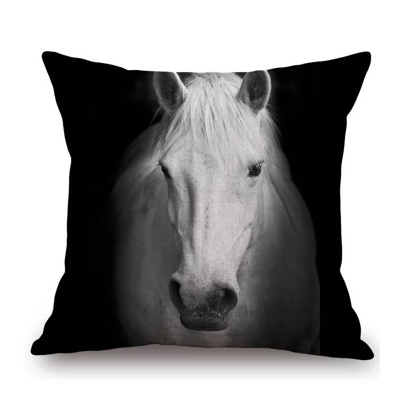 White Horse Royal Court Horsemanship Club Decoration Art Sofa Throw Pillow Case Black White Elegant Linen Pony Cushion Cover