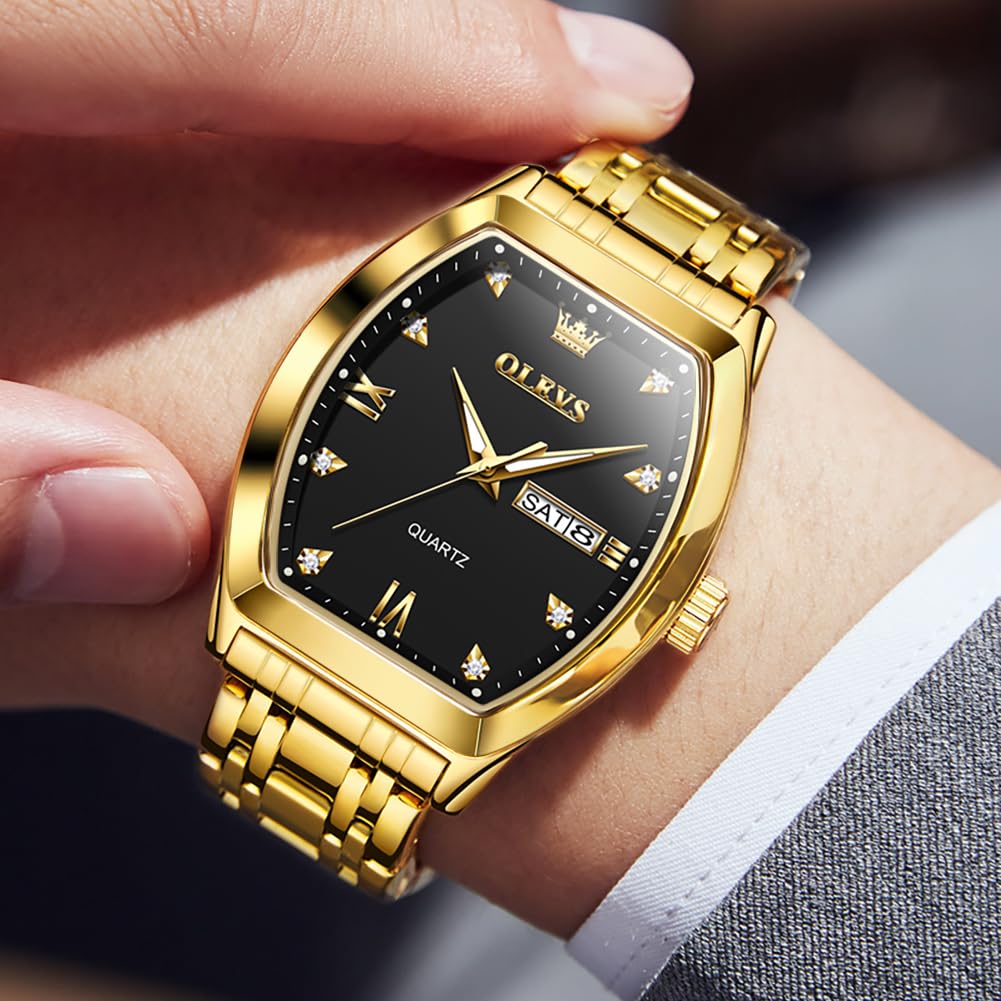 OLEVS Men's Stylish Business Watch, Popular Waterproof Quartz Watch with Luminous Movement and Date Display, Black