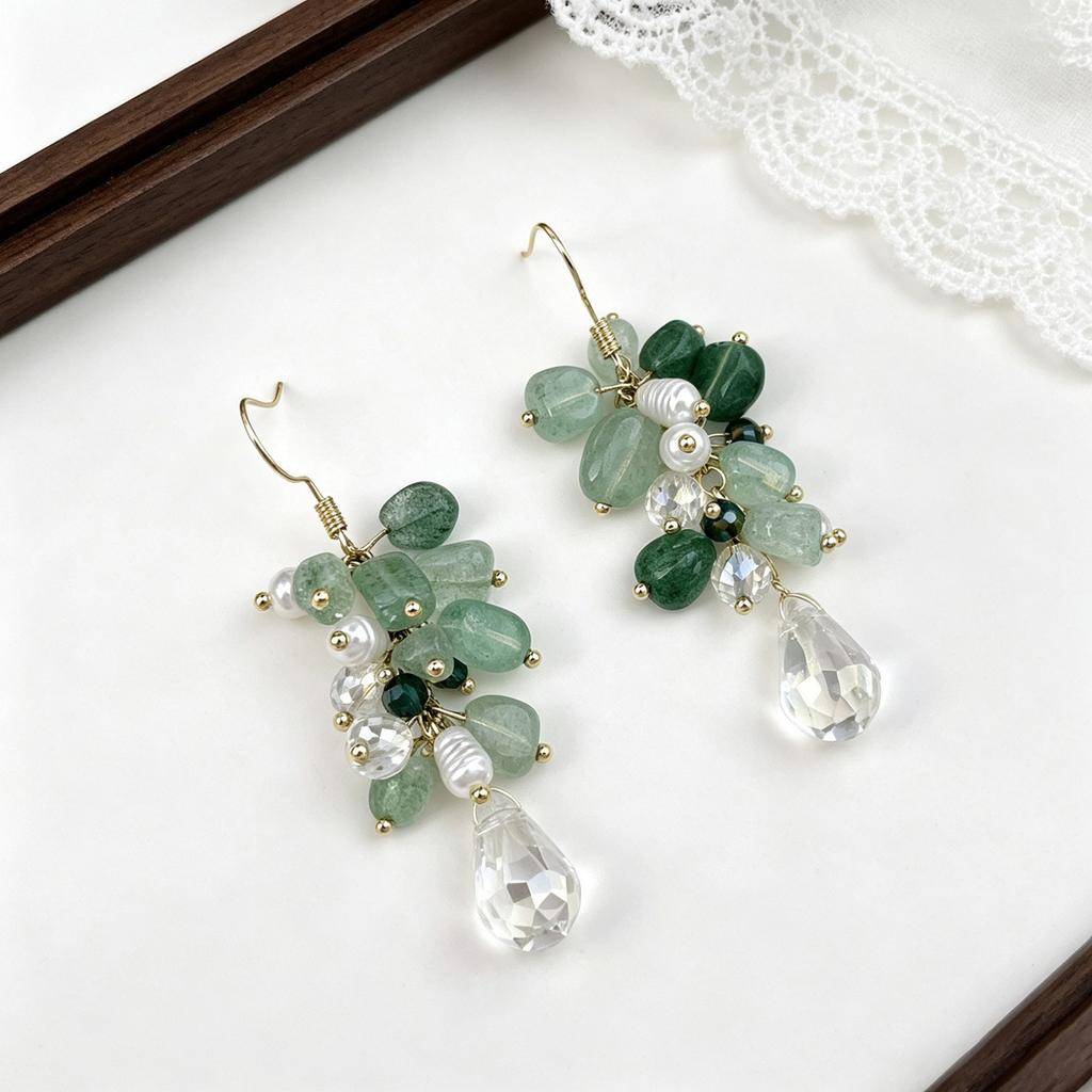 "Zixiao Condensation" Mori Super Immortal Crystal Fringed Earrings Handmade Beaded Earrings Women's Long New Chinese Earrings