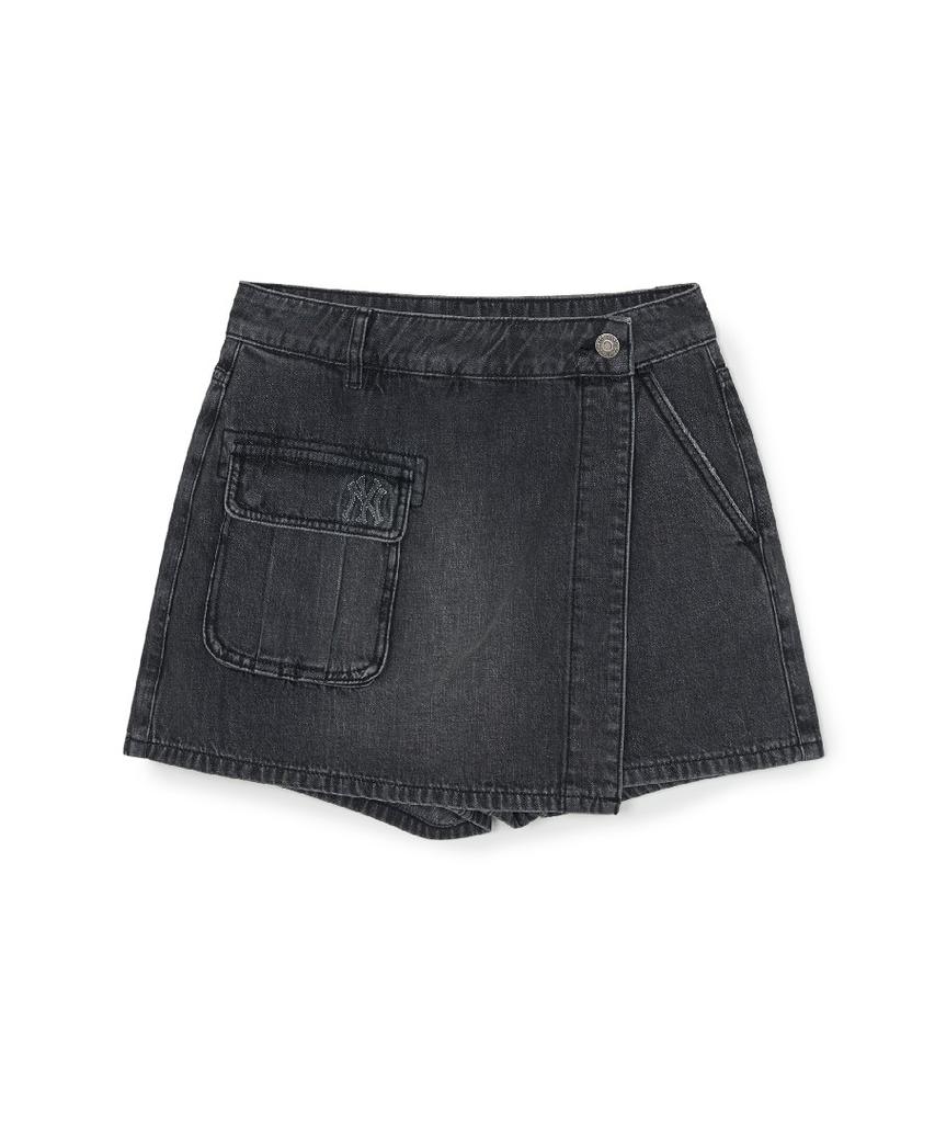 Emelbi Women'S Basic Small Logo Cargo Denim Wrap Skirt Ny (Black)