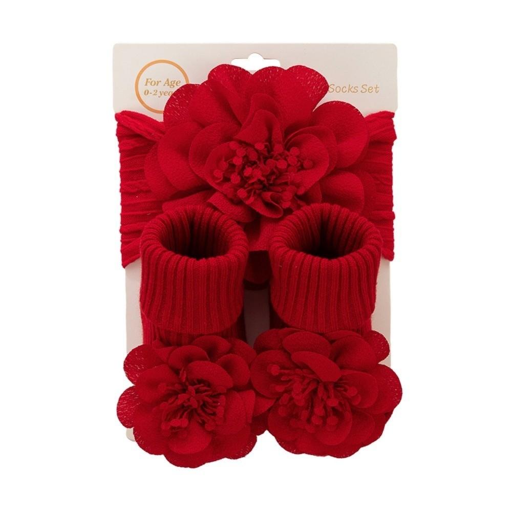 3Pcs/Set Anti Slip Baby Headband Socks Set Lace Flower Cotton Socks Infant Photogrphy Props