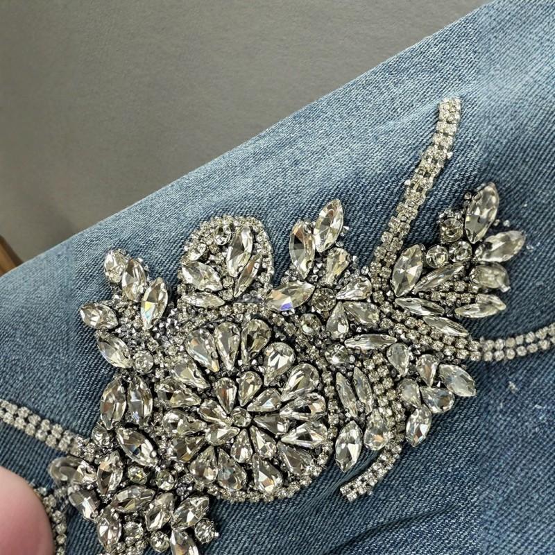 Giacca di jeans da donna con strass, vestibilità larga, manica lunga, capospalla casual