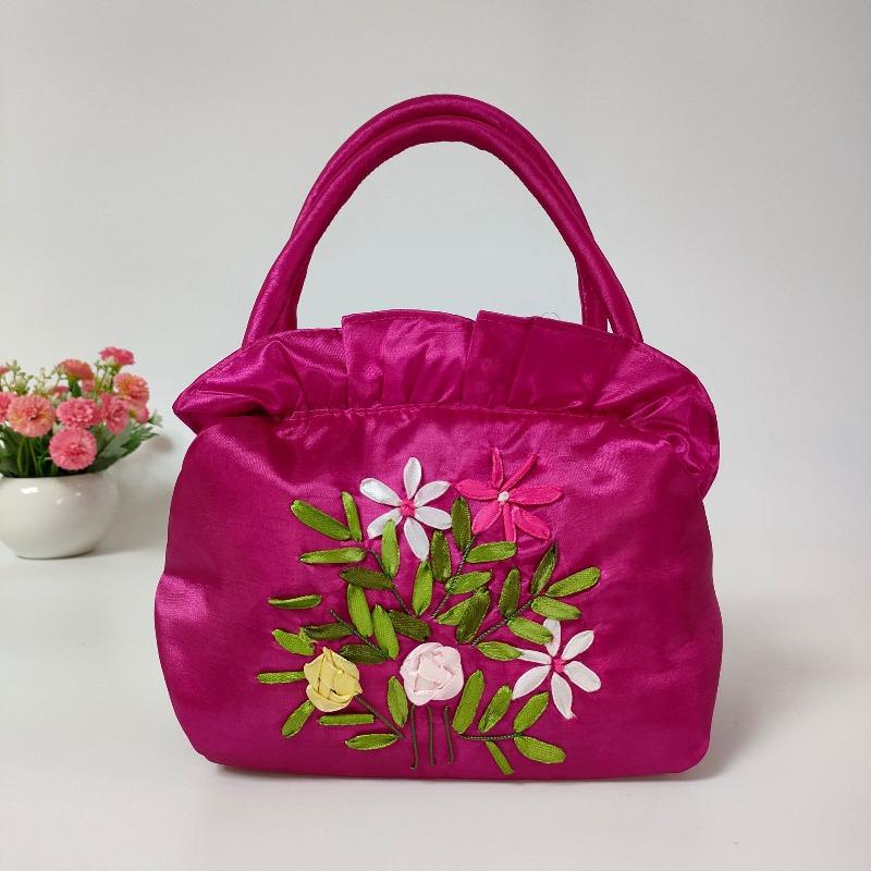 Zipper women's bag handmade ribbon embroidered bag mother shopping bag handbag bag wedding bag