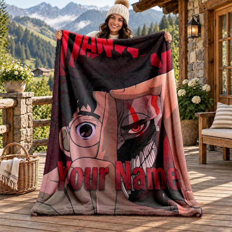 Dandadan Custom Name Flannel Blanket Personalized Soft Warm Plush Throw Blanket Customized Gift for Family Friends