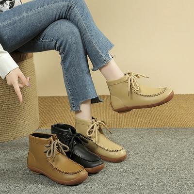 Leather Booties Short Outdoor Lace Up Autumn Wallabees High Top Fall Full Grain Boots Luxury Big Size Shoes Plus
