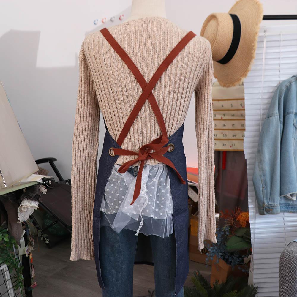 Wear-resistant Cross Back Denim Apron Dirt-resistant Studio Work Clothes Painting Apron  Waiter