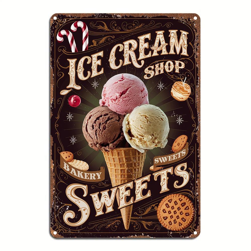 

Vintage Ice Cream Shop Metal Tin Sign - 2D Aluminum Wall Art, HD Print, Waterproof Indoor/Outdoor Decor, 1pc 20x30cm（7.8x11.8inch）