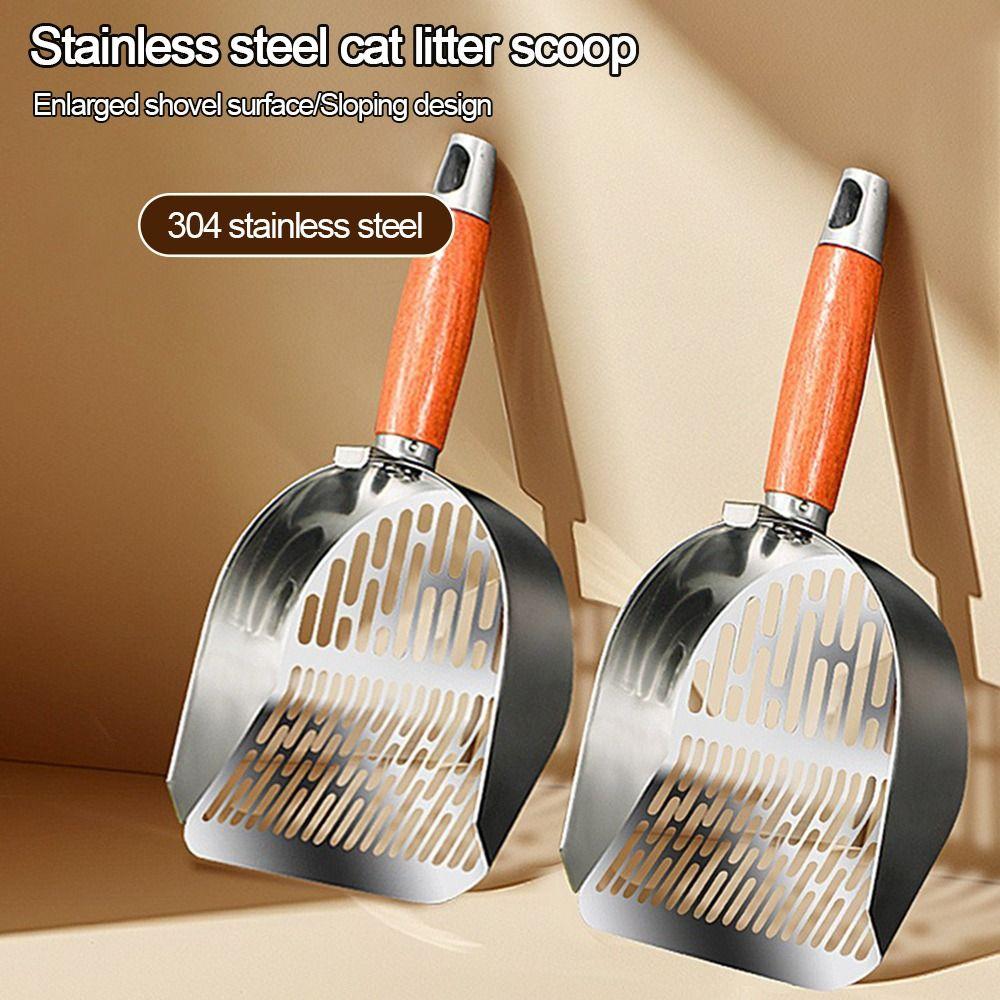 Anti-slip Cat Litter Shovel with Wooden Handle Cat Poop Cleaning Tools Pet Cleaning Tools