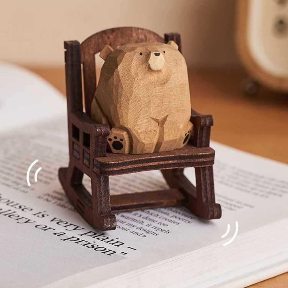Solid Wood Hand Carved Bear Figurines Wooden Bear Ornaments Small Chair Ornaments  Table Decorate