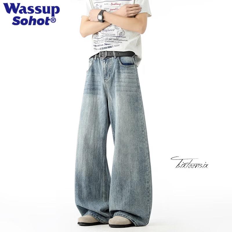 Wassup Sohot Men s High Street Loose Curved Jeans 2XL