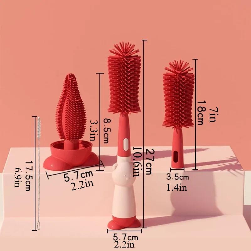 Zestaw 3 w 1 Silikonowych Szczotek do Butelek ze Szczotką do Słomek, Szczoteczką do Smoczków, Szczotką do Czyszczenia Butelek, Zestaw do Czyszczenia, Długi Uchwyt, Wielofunkcyjny