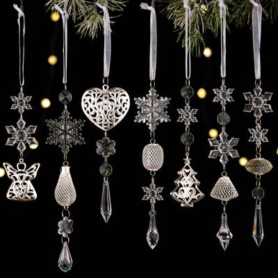Christmas Tree Crystal Decoration Iridescent Clear Acrylic Snowflake Hanging Ornaments with Drop Pendants for Xmas Tree Holiday Party Decoration