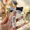 Sweet Korean Style Pink Ribbon Ballet Shoe Keychain With Pearl Charm Resin Accessory Girls
