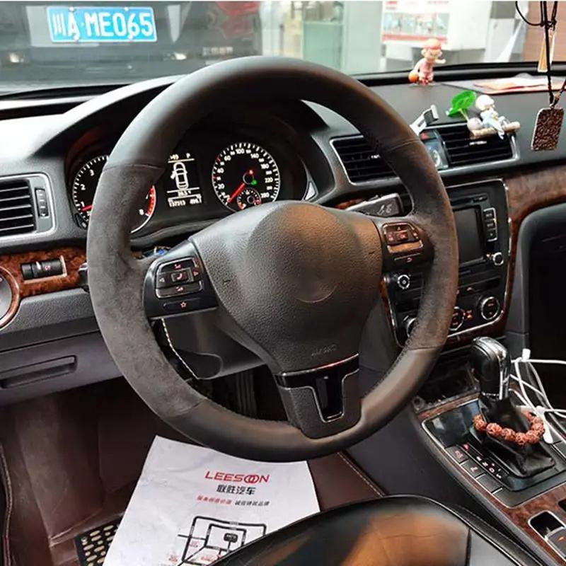 

Для Volkswagen VW Gol Tiguan Passat B7 Passat CC Touran Jetta Mk6 Чорна Шкіряна Ручна Вишивка Обкладинка на Кермо Автомобіля Red Thread