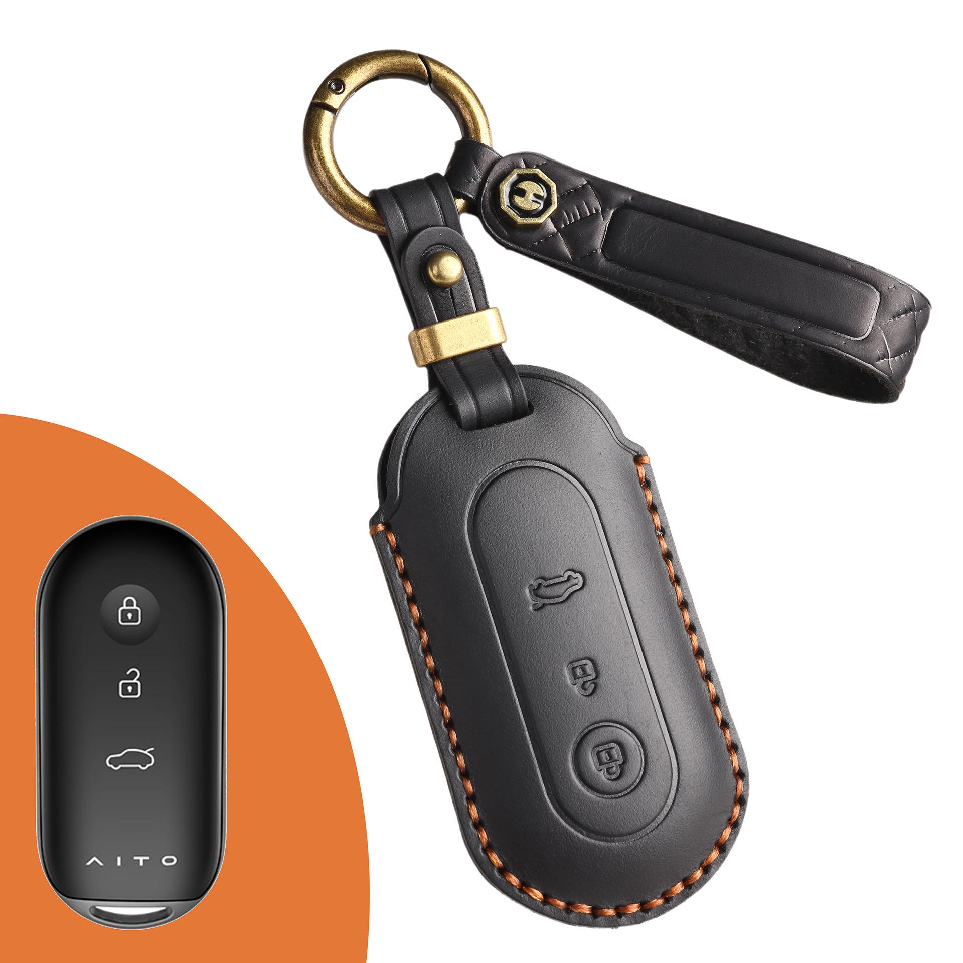 

Ретро чехол для ключа подходит для нового Huawei AITO Jinkang Sailis M7/M5, ручной работы, кожаный чехол-книжка с застежкой. чёрный