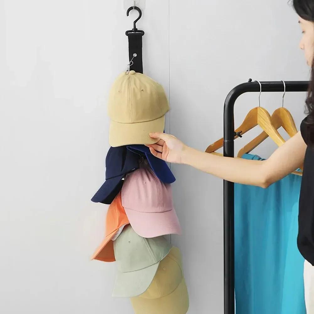 

1 шт. Подвесная вешалка для шляп с крючком и металлическими зажимами - Органайзер для бейсболок, кепок для гольфа, Стойка для хранения шляп