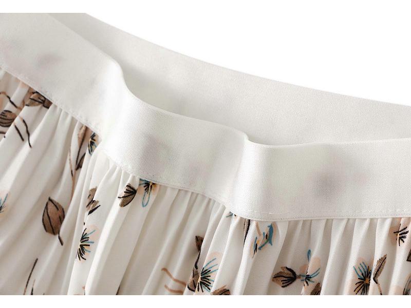 Women's High Waist Floral Pleated Midi Skirt for Spring/Summer 2026 - A-line with Wide Hem (D9908)