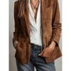 Women S Retro Suede Single Breasted Long Sleeve Jacket