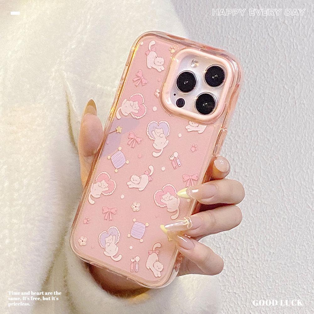 Cute Kitten Suitable for Apple 16 Mobile Phone Case Iphone15 Protective Case 14 Corrugated 13 Cartoon 12 Anti Fall