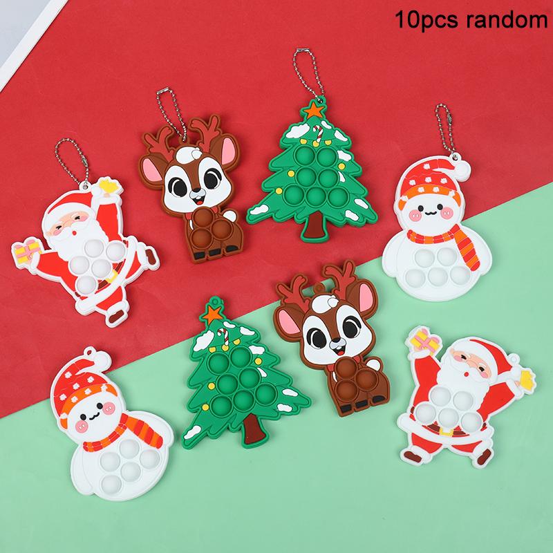 1-10Pcs Christmas Pop Keychains Silicone Bubble Pendant Xmas Tree Ornaments Kids New Year Party Gift Favors Squeeze Keychain