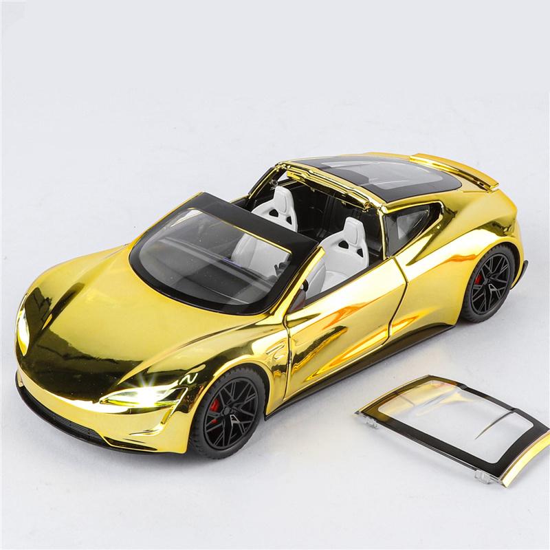 1/24 Tesla Roadster Alloy Electric Sports Car Model Diecasts Metal New Energy Vehicles Car Model Sound Light Simulation Kids Toys Gift