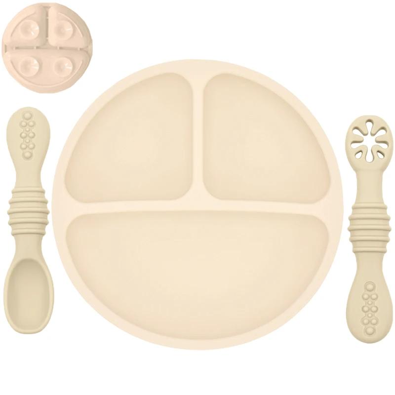 3P silikon baby mat tallerkensett for småbarn Trening for å spise Barn sugedelt tallerken Lære risskje Barn servise