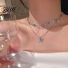 Lightweight Butterfly Jewelry Blue Necklace Women Rhinestone Choker Pendant Versatile