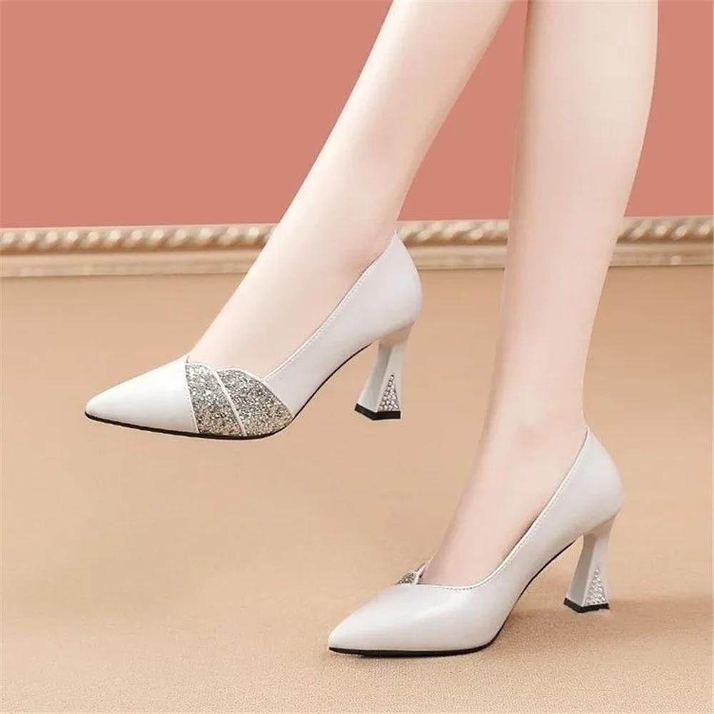 sapatos femininas women fashion white crystal high quality spring slip on square heel pumps lady classic shoes ab658