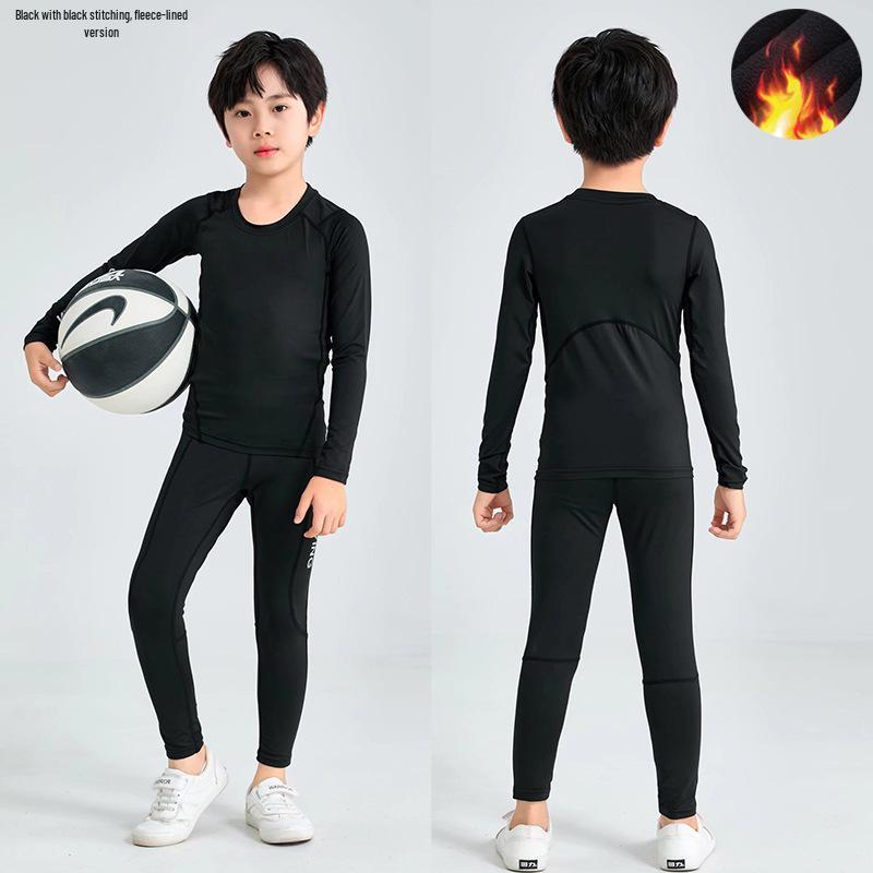 Unisex Fleece-Lined Long Sleeve Fitness Set for Autumn and Winter - Quick-Dry Sports Base Layer