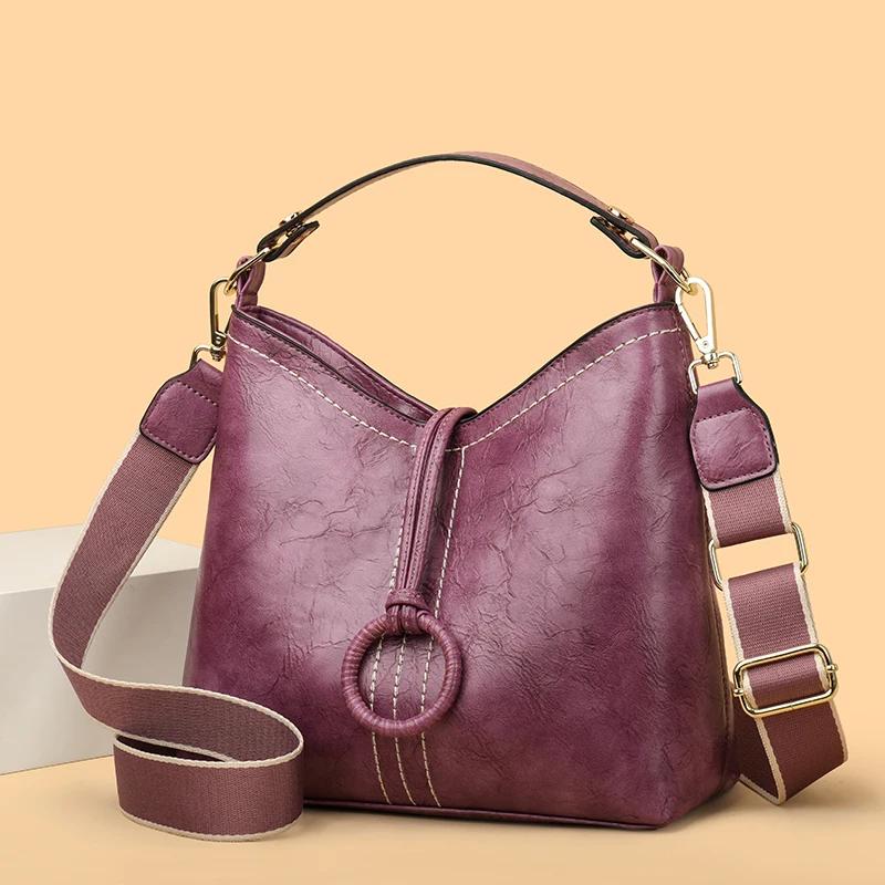 Casual Large Capacity Shoulder Crossbody Bag Fashion Shopper Totes High Quality Vintage Design Leather Bucket Handbags For Women