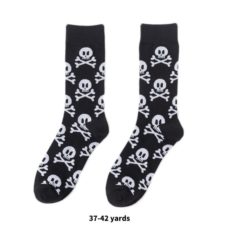 Men's Funny Skull Crew Socks Cartoon Alien Design Cotton Casual Socks Halloween Sock for Hip Hop Parties