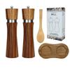 8-inch Acacia Wood Manual Salt & Pepper Grinder Set with Ceramic Core and Bamboo Base