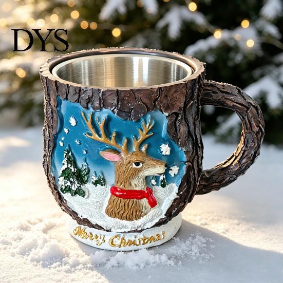 Dishwasher Safe Cup Christmas Themed Coffee Mug, 3D Santa Claus/Snowhouse/Reindeer/Socks/Christmas Tree/Snowman Design, Durable Heat Retaining