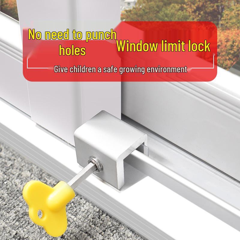 Bezpieczna blokada okienna dla dzieci bez wiercenia - Aluminiowy ogranicznik antykradzieżowy