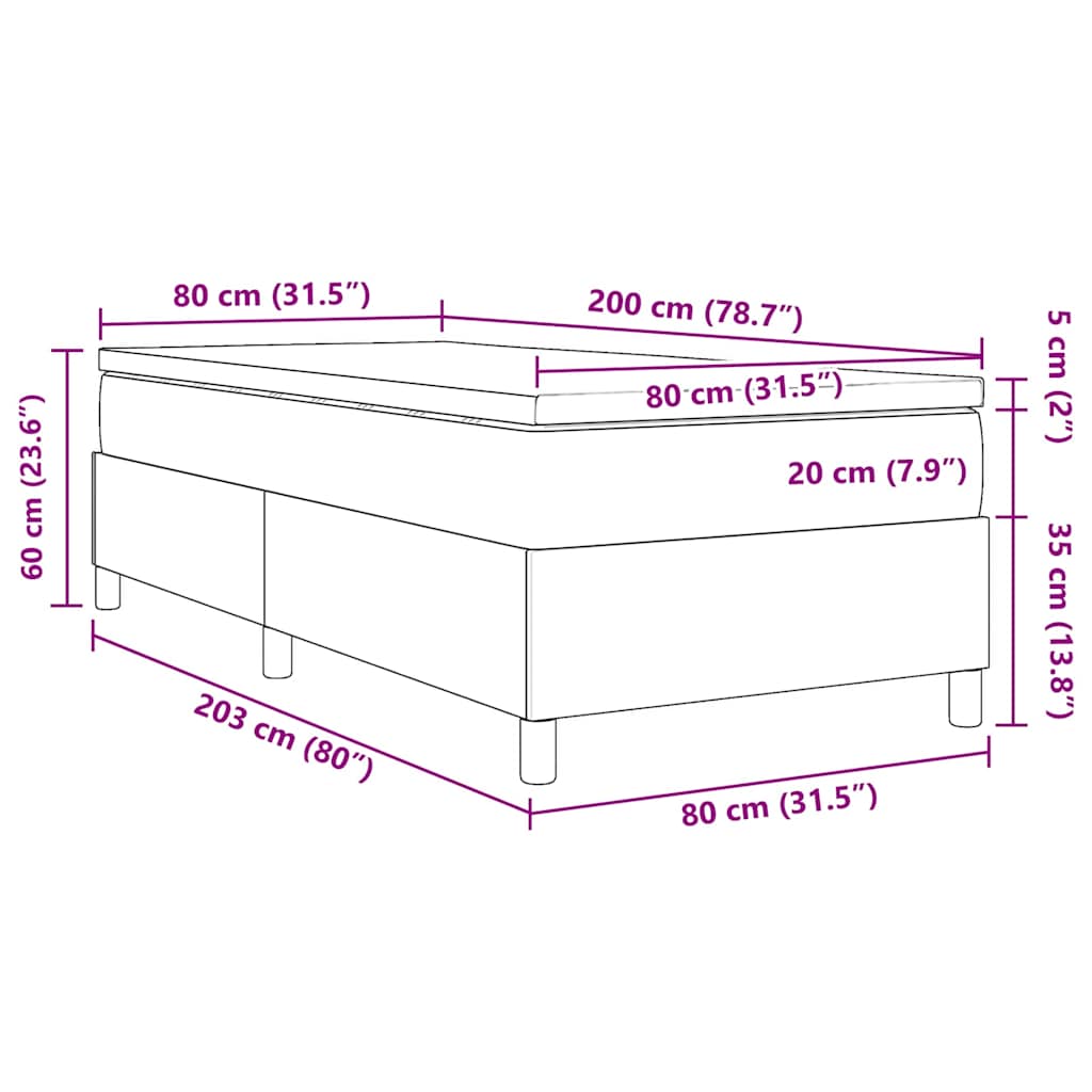 Box Spring Bed Cream and White 80 x 200 cm Cord Fabric